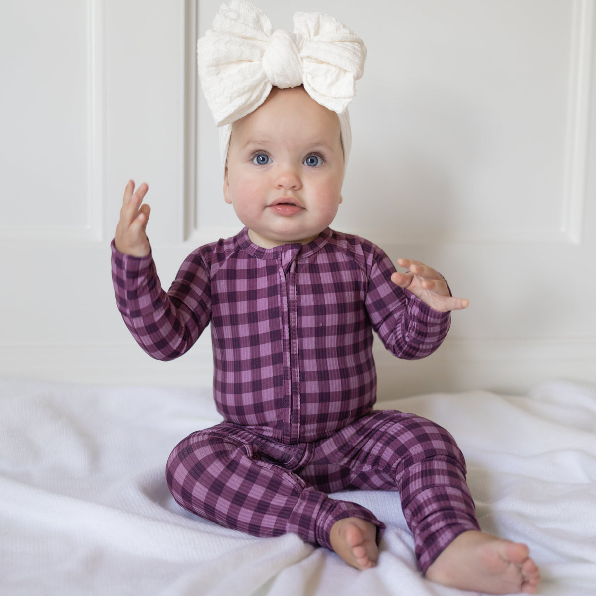 Plum Gingham Small Ribbed Zip Romper