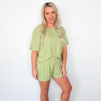 Tarragon Green Small Ribbed Women's Shorts Set