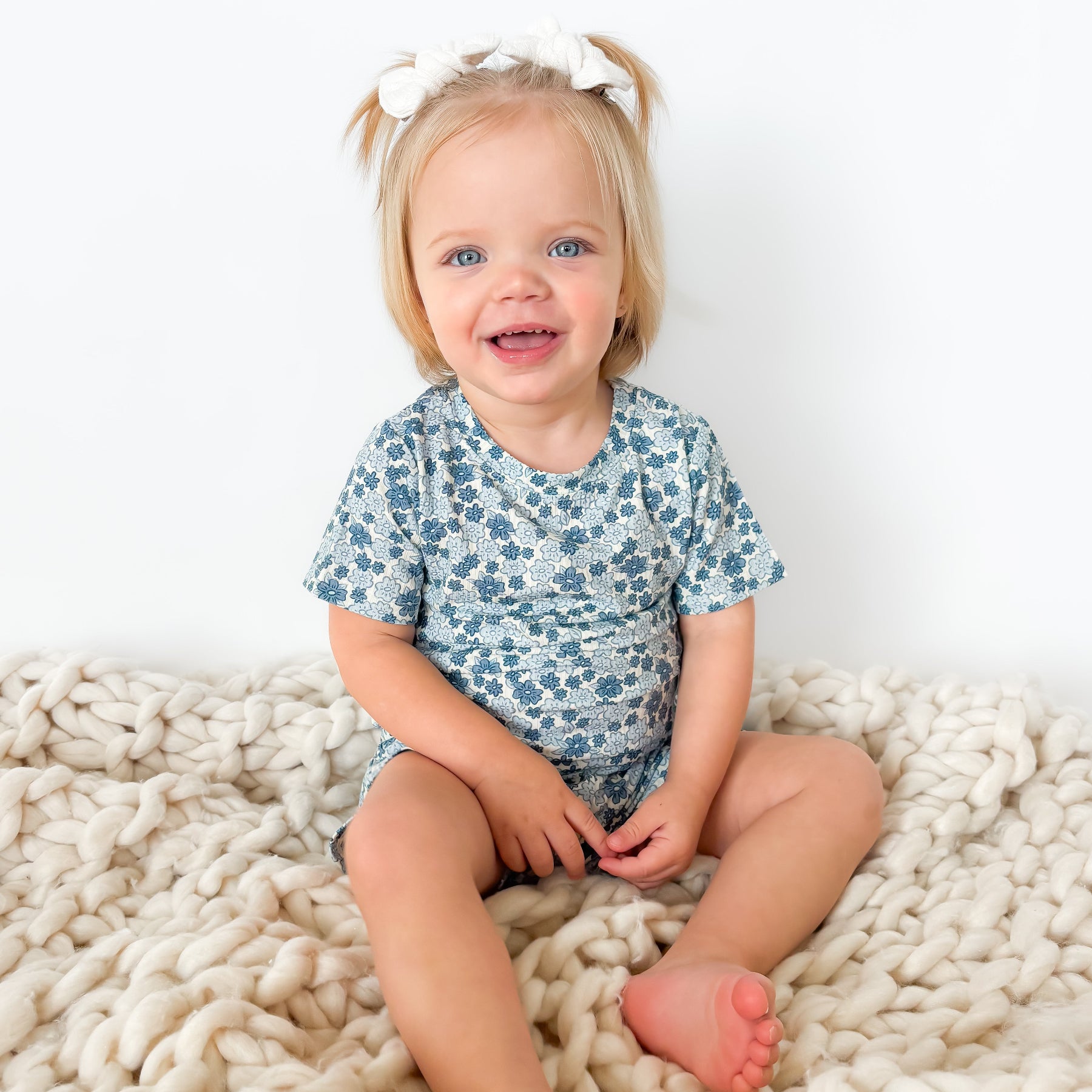 Bluebell Blossoms Small Ribbed Shorts Two-Piece Set