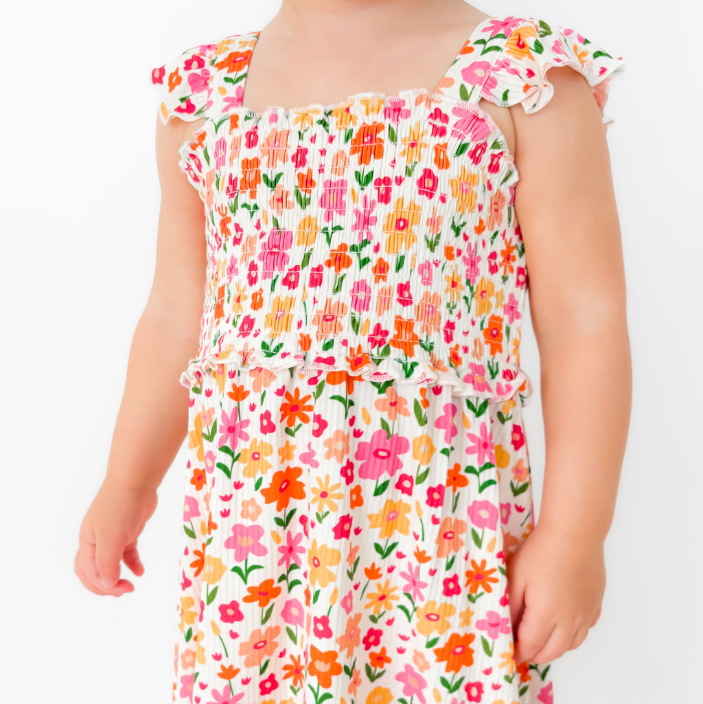 Summer Blooms Small Ribbed Flutter Sleeve Dress
