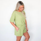 Tarragon Green Small Ribbed Women's Shorts Set