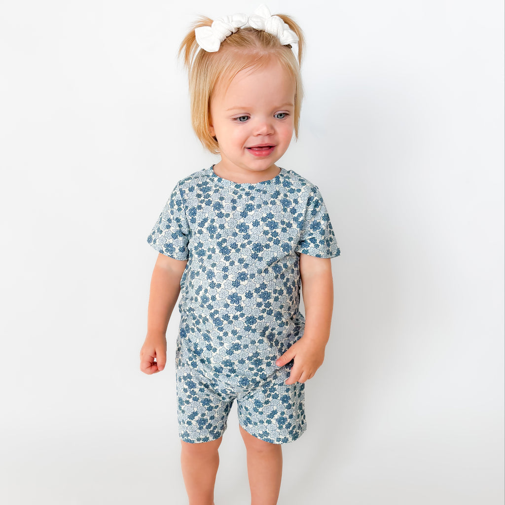Bluebell Blossoms Small Ribbed Shorts Two-Piece Set