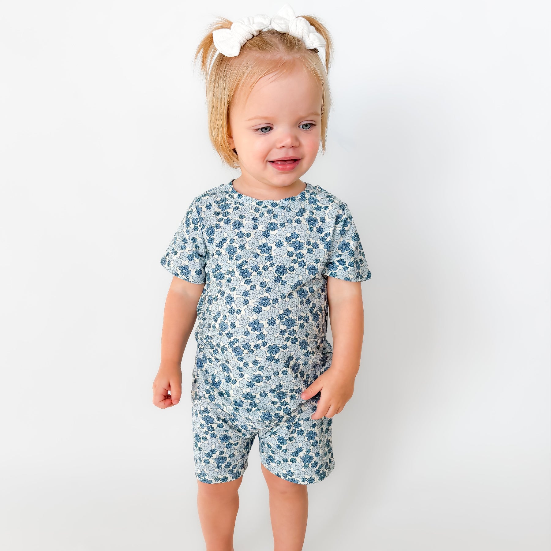 Bluebell Blossoms Small Ribbed Shorts Two-Piece Set