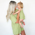 Tarragon Green Small Ribbed Women's Shorts Set