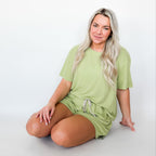 Tarragon Green Small Ribbed Women's Shorts Set