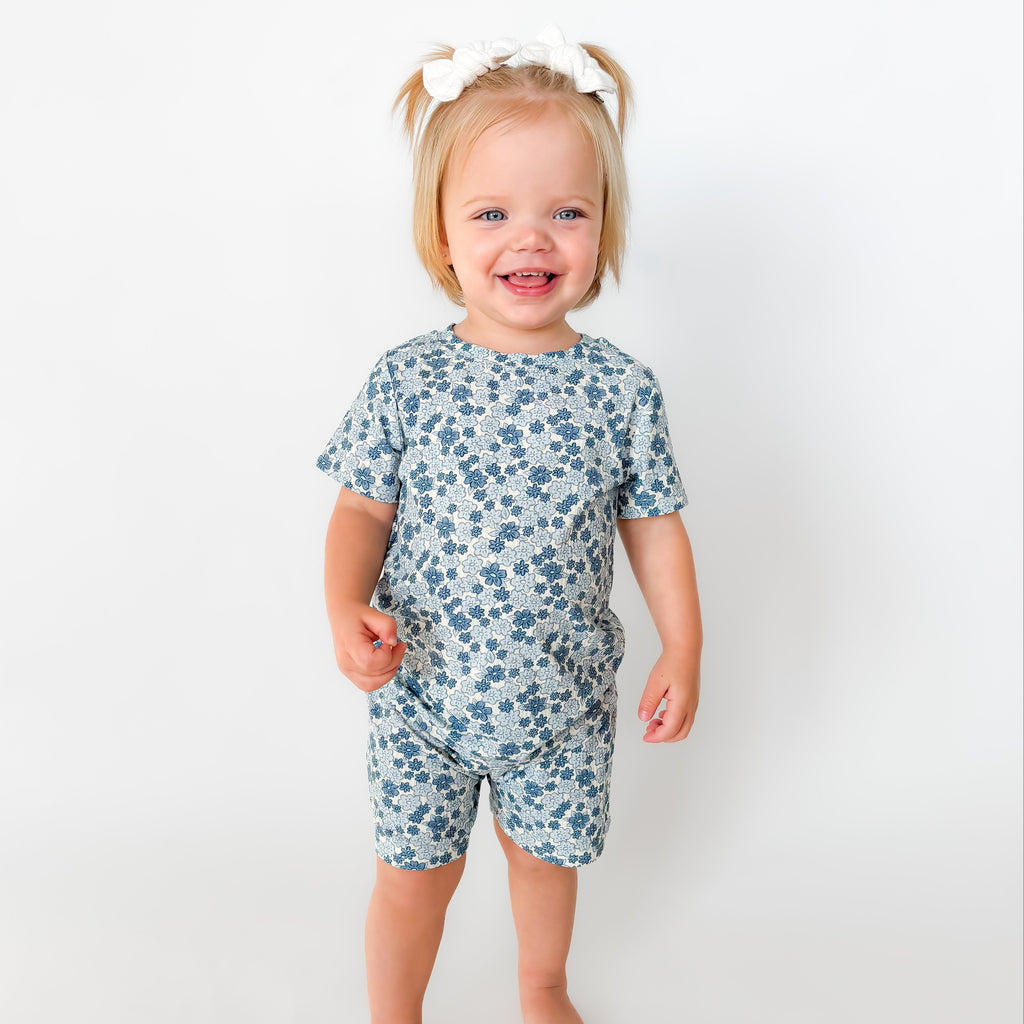 Bluebell Blossoms Small Ribbed Shorts Two-Piece Set