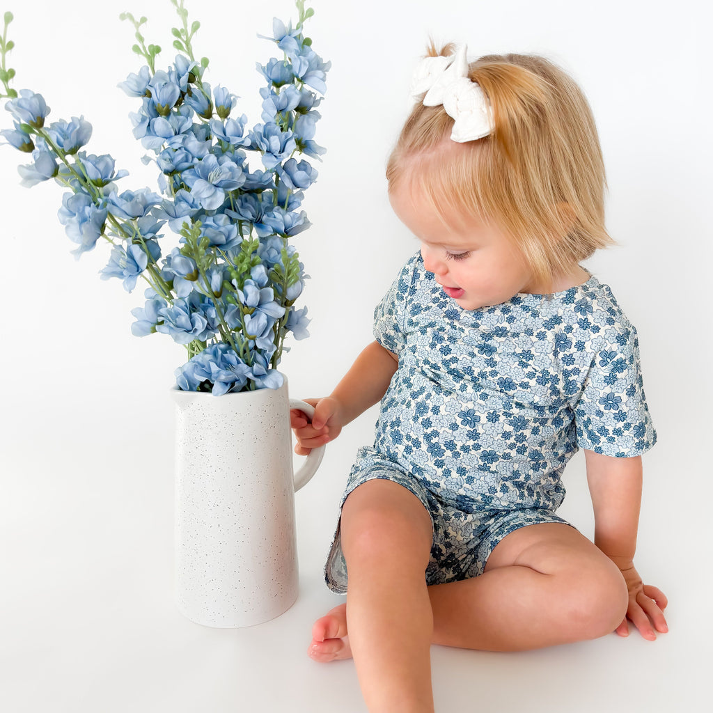 Bluebell Blossoms Small Ribbed Shorts Two-Piece Set