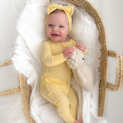 Lemon Yellow Small Ribbed Zip Romper