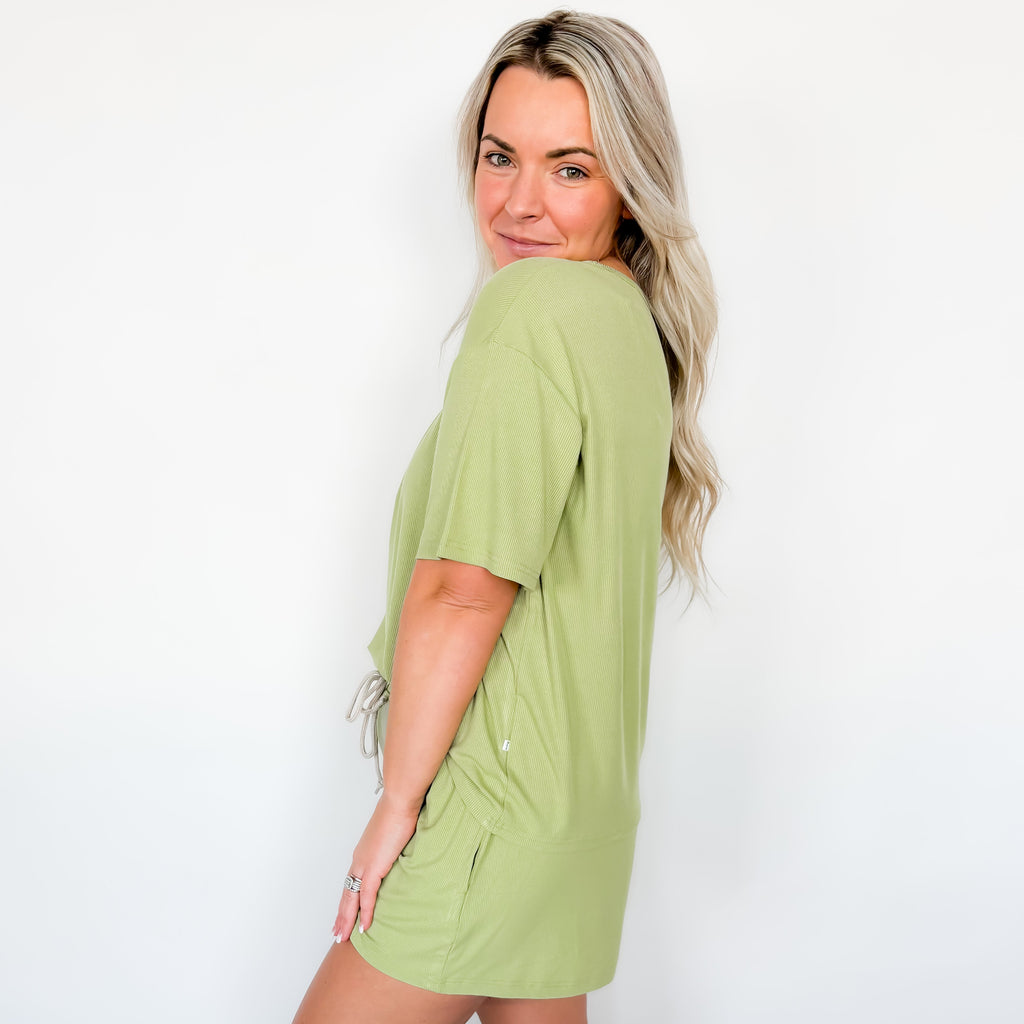 Tarragon Green Small Ribbed Women's Shorts Set