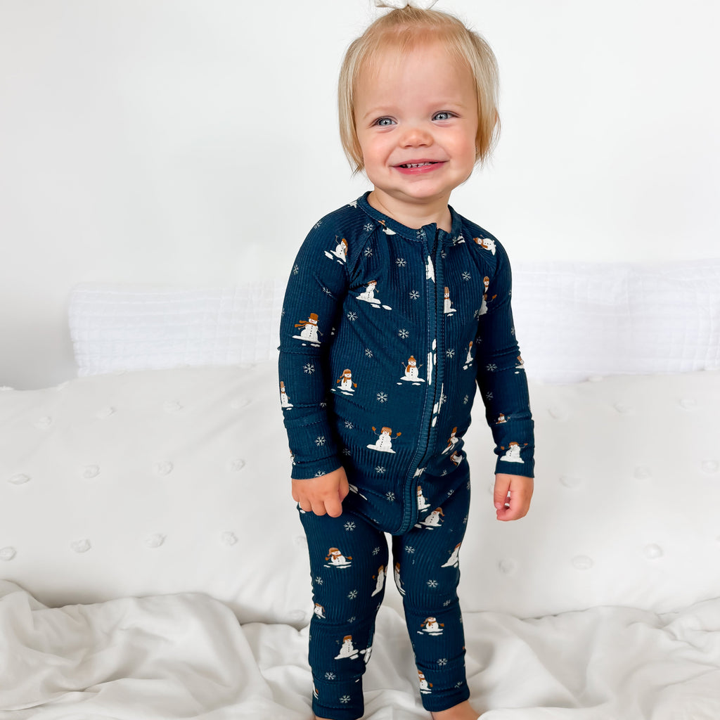 Snowmen Small Ribbed Zip Romper