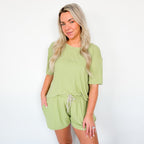 Tarragon Green Small Ribbed Women's Shorts Set