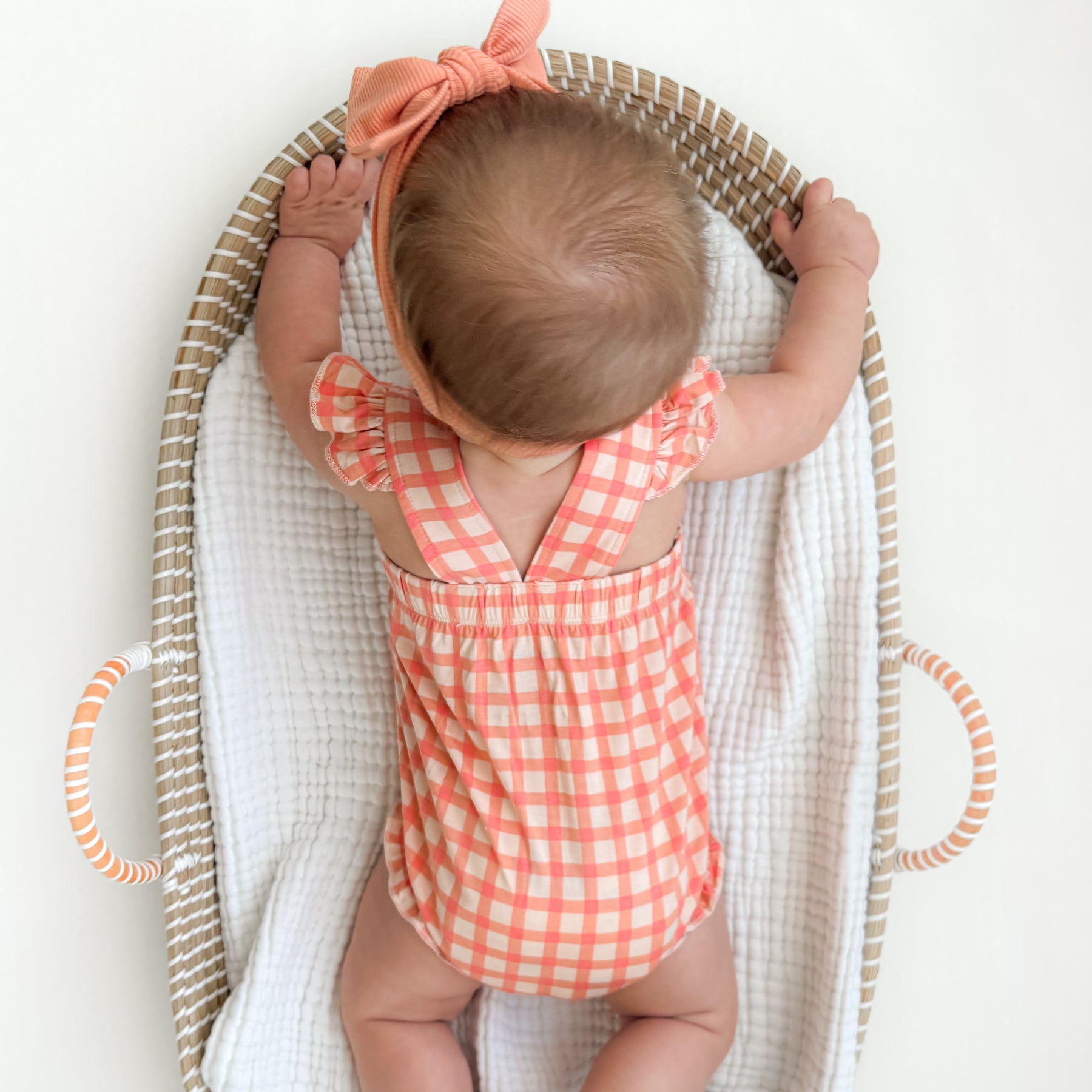 Coral Gingham Flutter Sleeve Romper