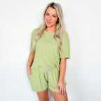 Tarragon Green Small Ribbed Women's Shorts Set