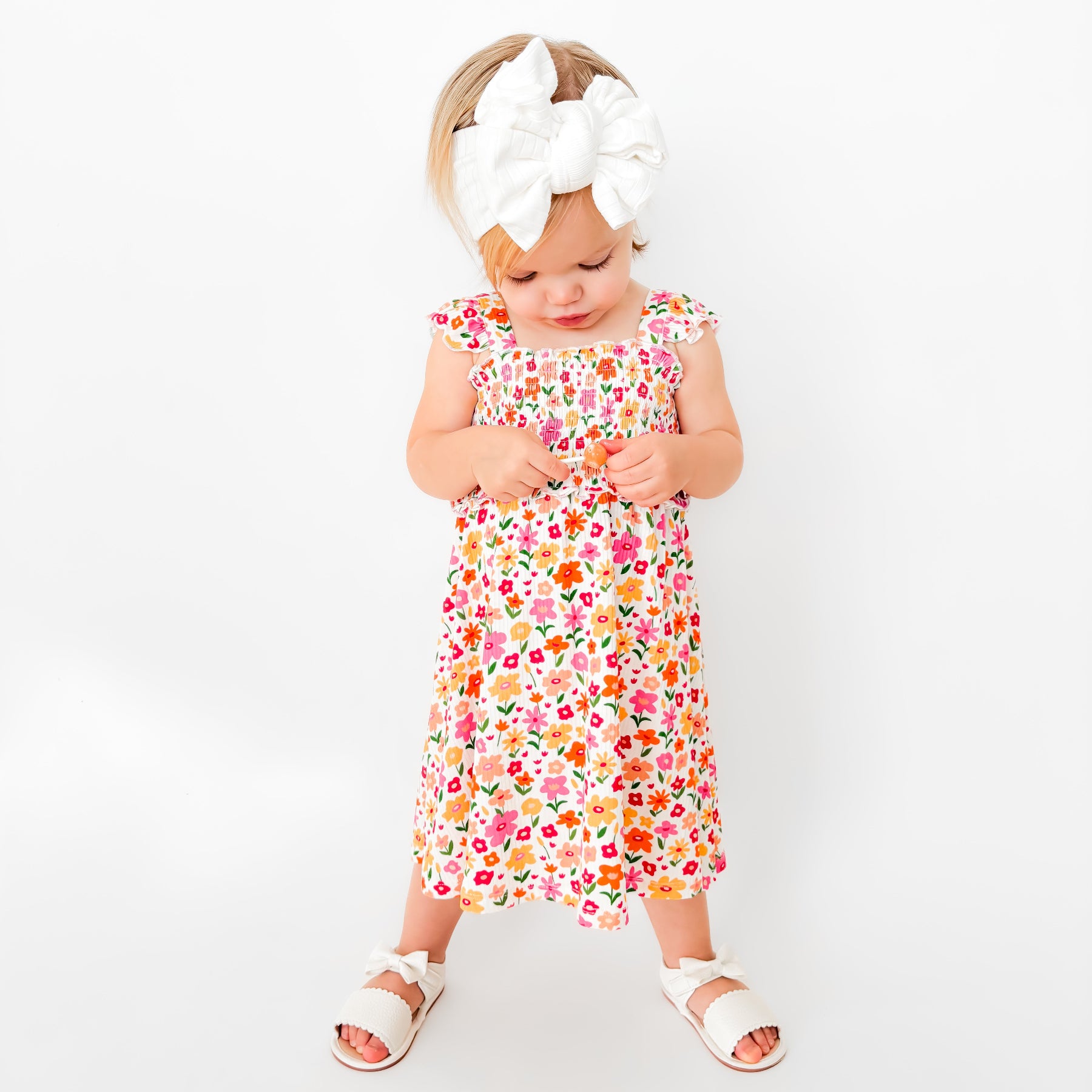 Summer Blooms Small Ribbed Flutter Sleeve Dress