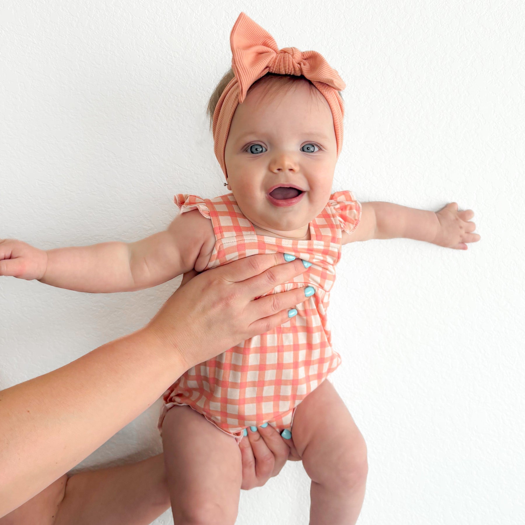 Coral Gingham Flutter Sleeve Romper