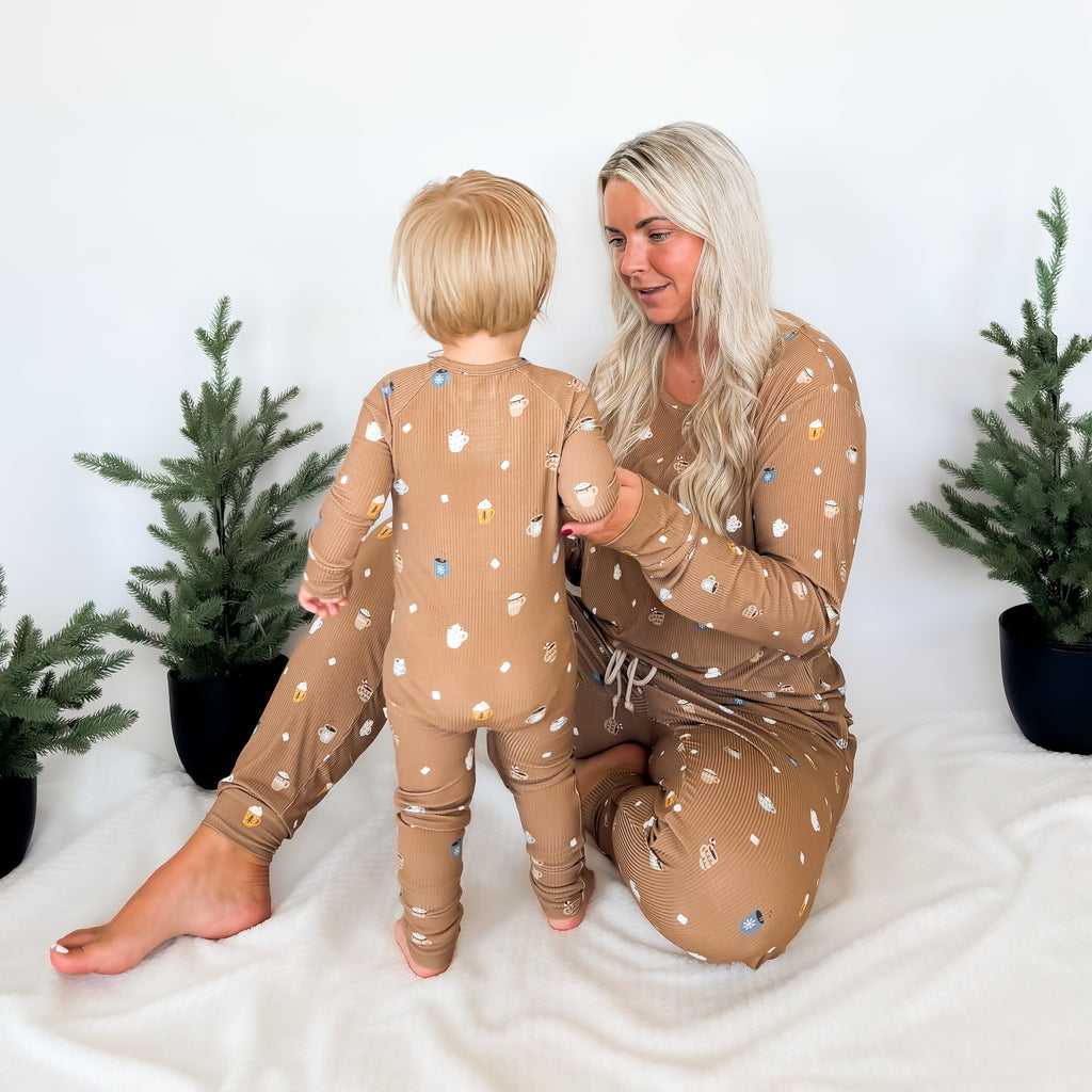 Hot Cocoa Small Ribbed Zip Romper