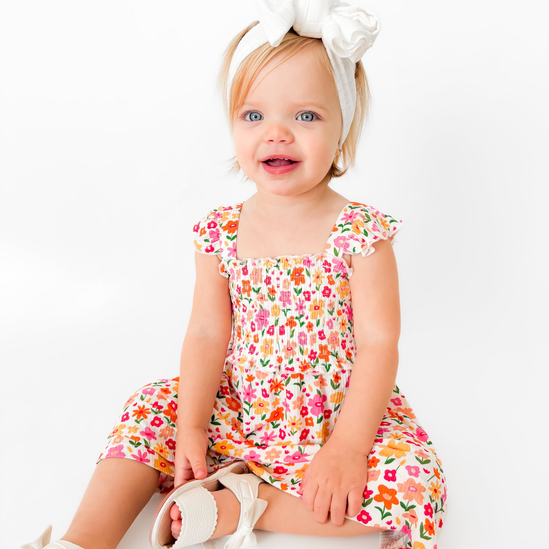 Summer Blooms Small Ribbed Flutter Sleeve Dress