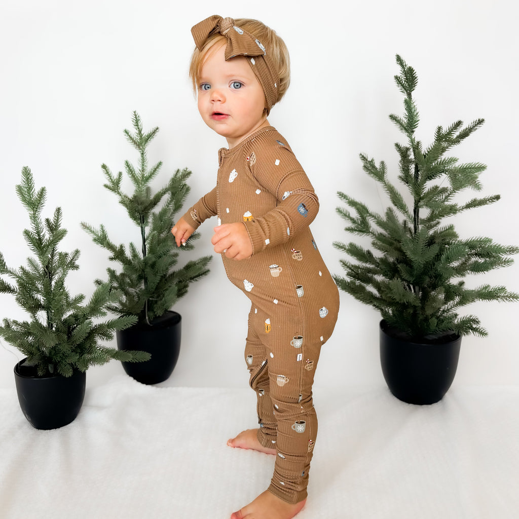Hot Cocoa Small Ribbed Zip Romper