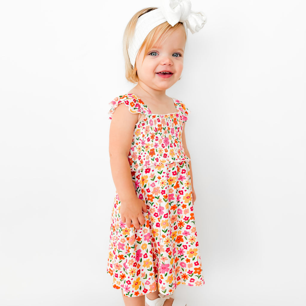 Summer Blooms Small Ribbed Flutter Sleeve Dress