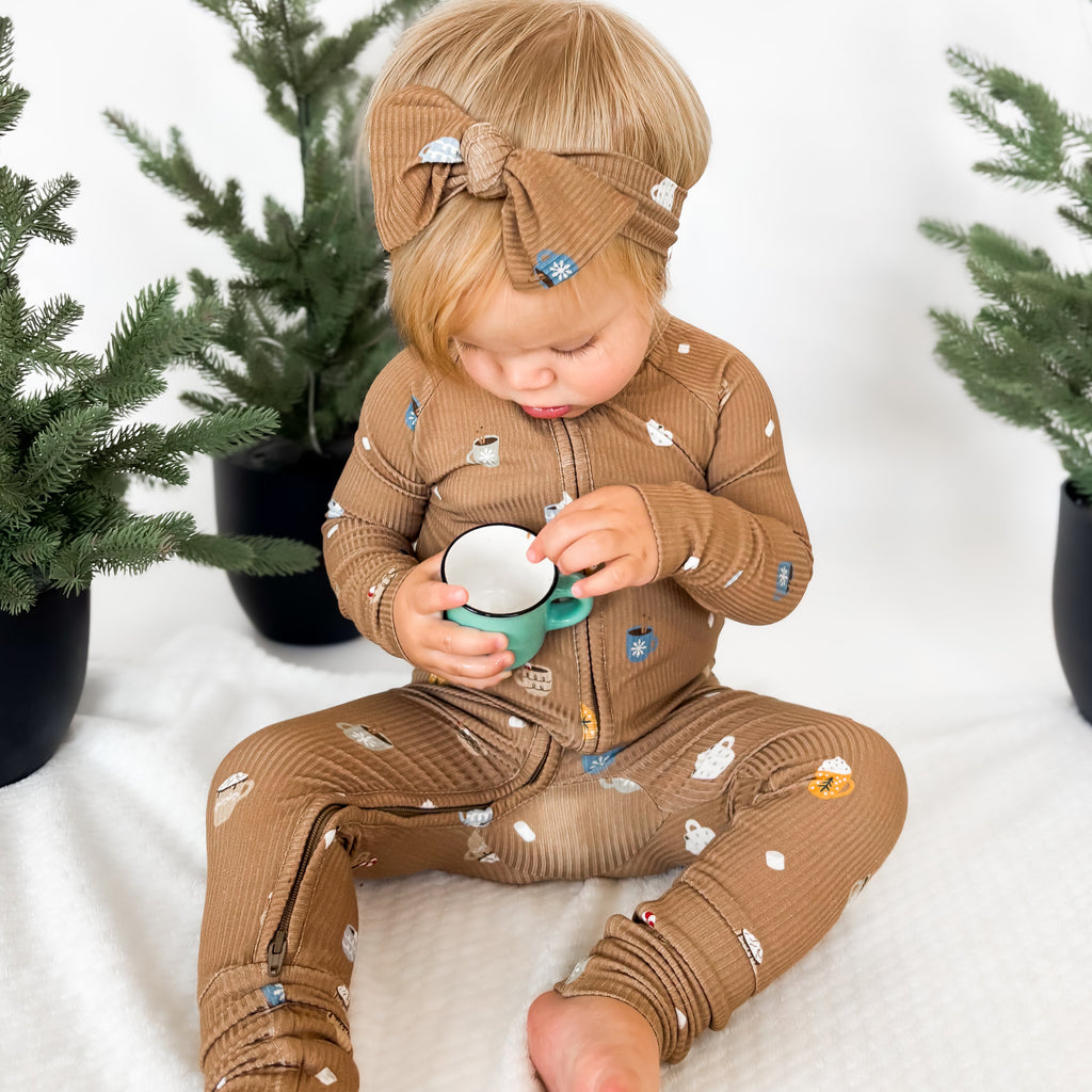 Hot Cocoa Small Ribbed Zip Romper