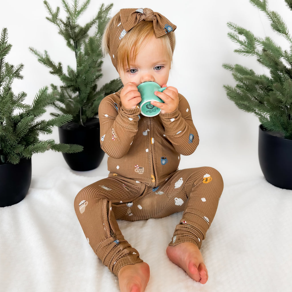 Hot Cocoa Small Ribbed Zip Romper