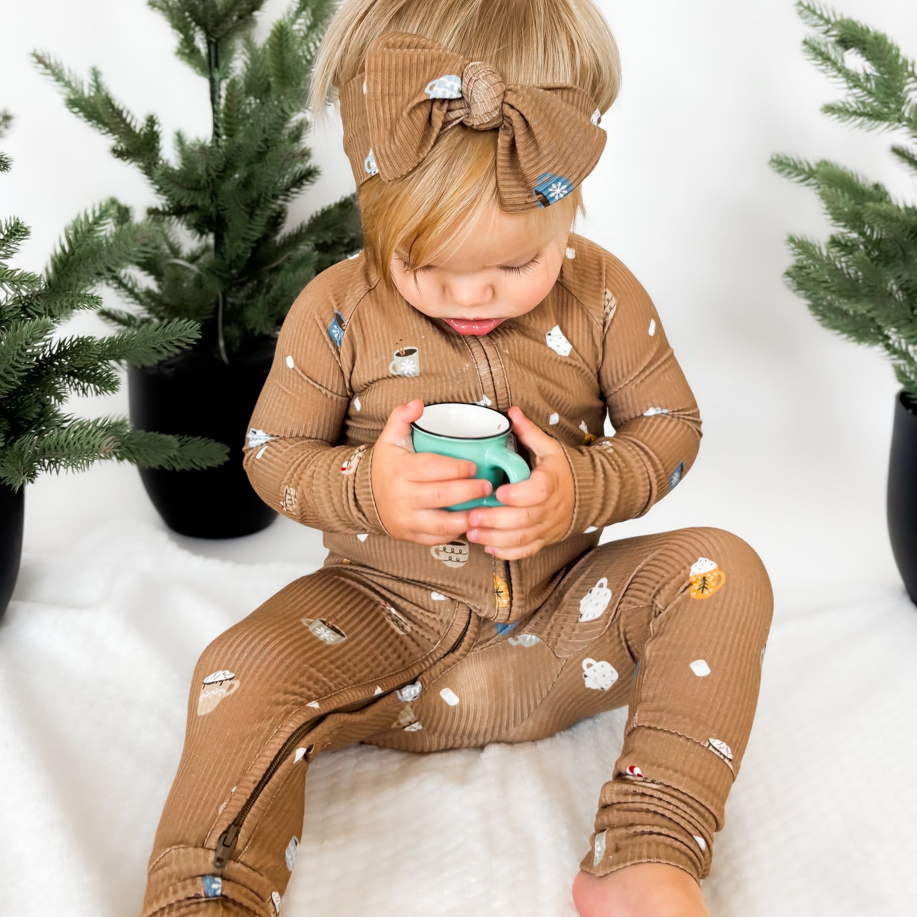 Hot Cocoa Small Ribbed Zip Romper