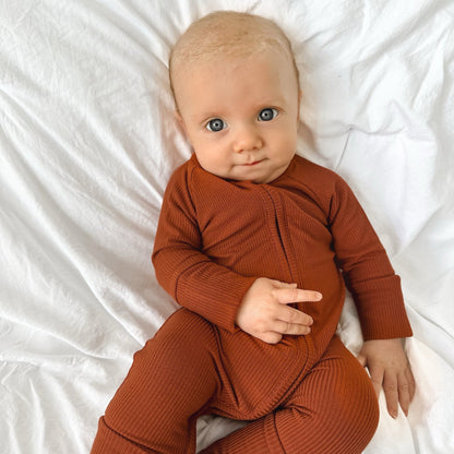 Rust Small Ribbed Zip Romper