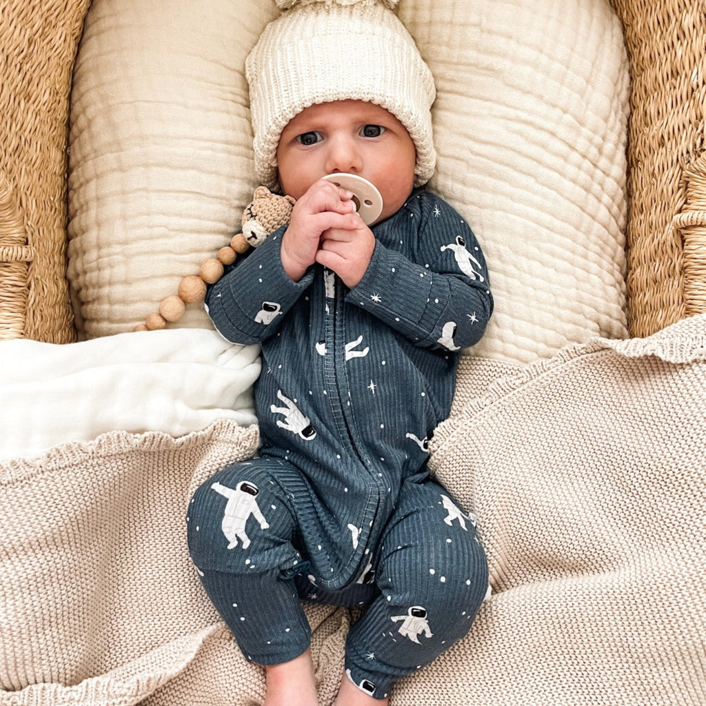 Astronauts Small Ribbed Zip Romper