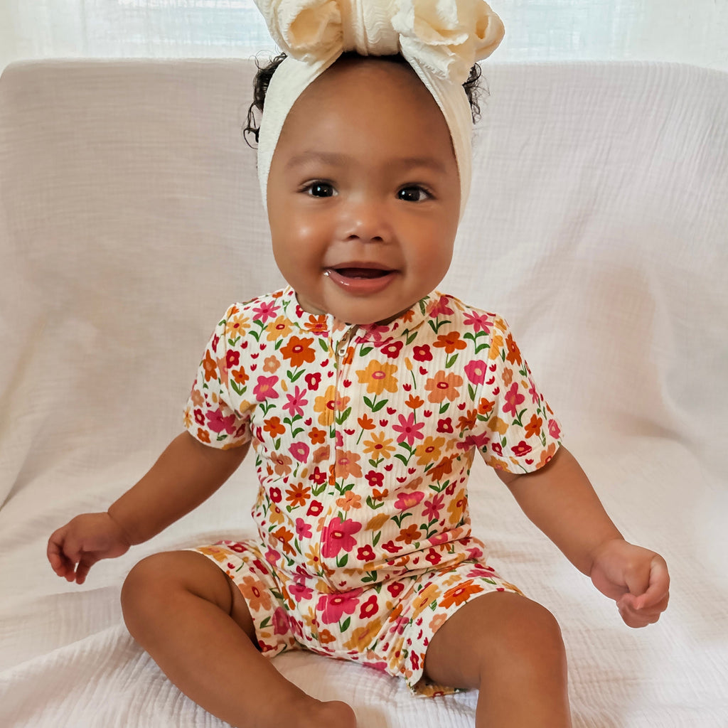 Summer Blooms Small Ribbed Summer Zip Romper