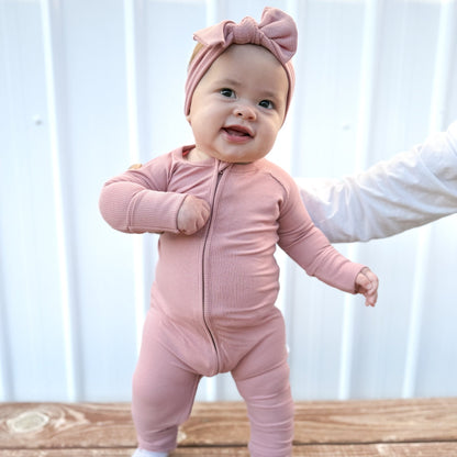 Mauve Small Ribbed Zip Romper