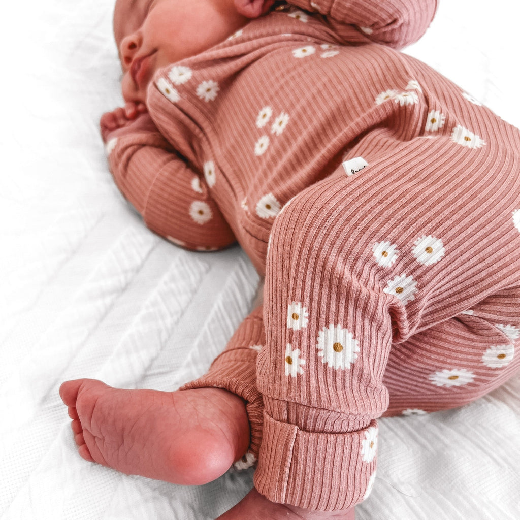 Mauve Blooms Small Ribbed Zip Romper