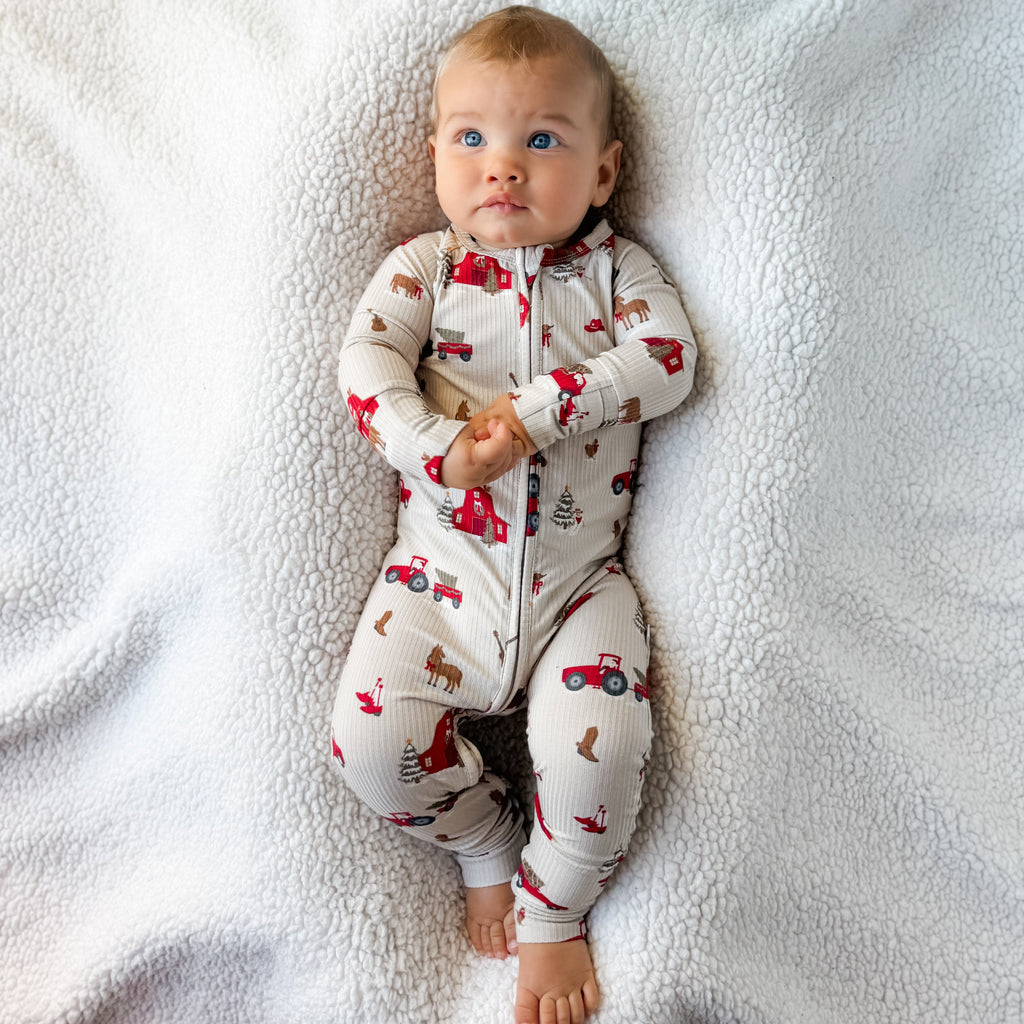 Country Christmas Small Ribbed Zip Romper