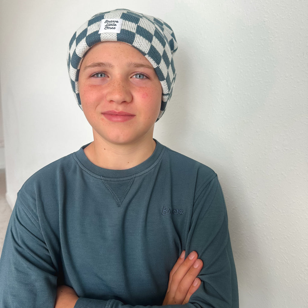 Dark Steel Blue with Brave Embroidered Bamboo French Terry Pullover