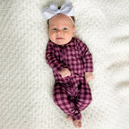 Plum Gingham Small Ribbed Zip Romper