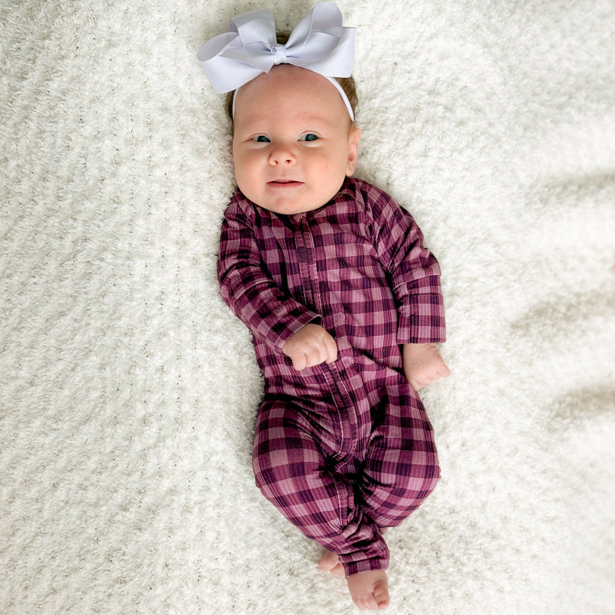Plum Gingham Small Ribbed Zip Romper
