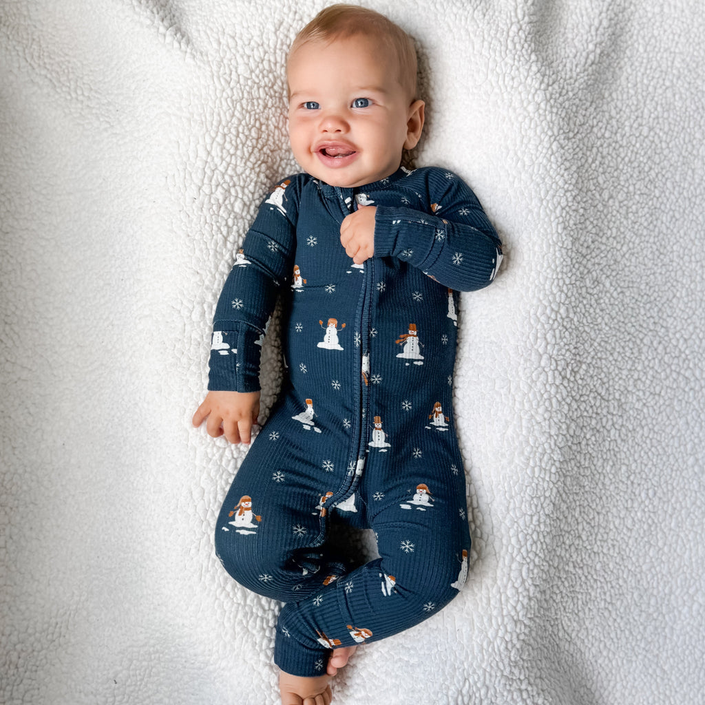 Snowmen Small Ribbed Zip Romper