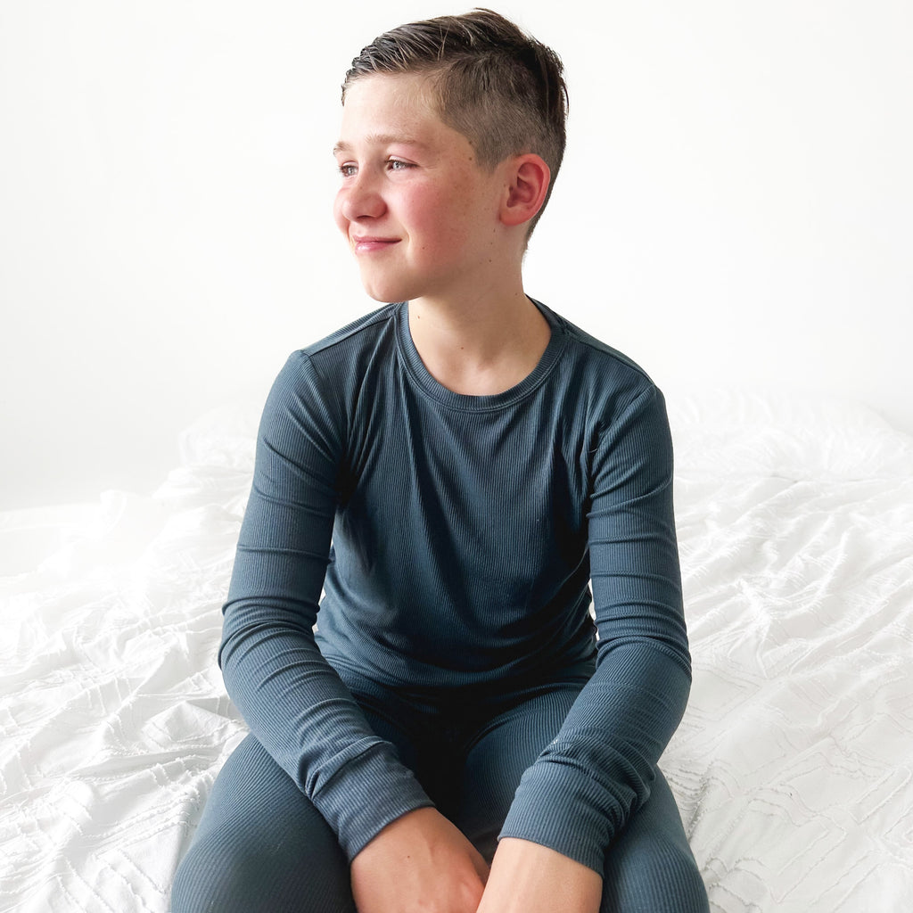 Dark Steel Blue Small Ribbed Two-Piece Set