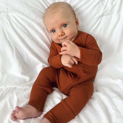 Rust Small Ribbed Zip Romper