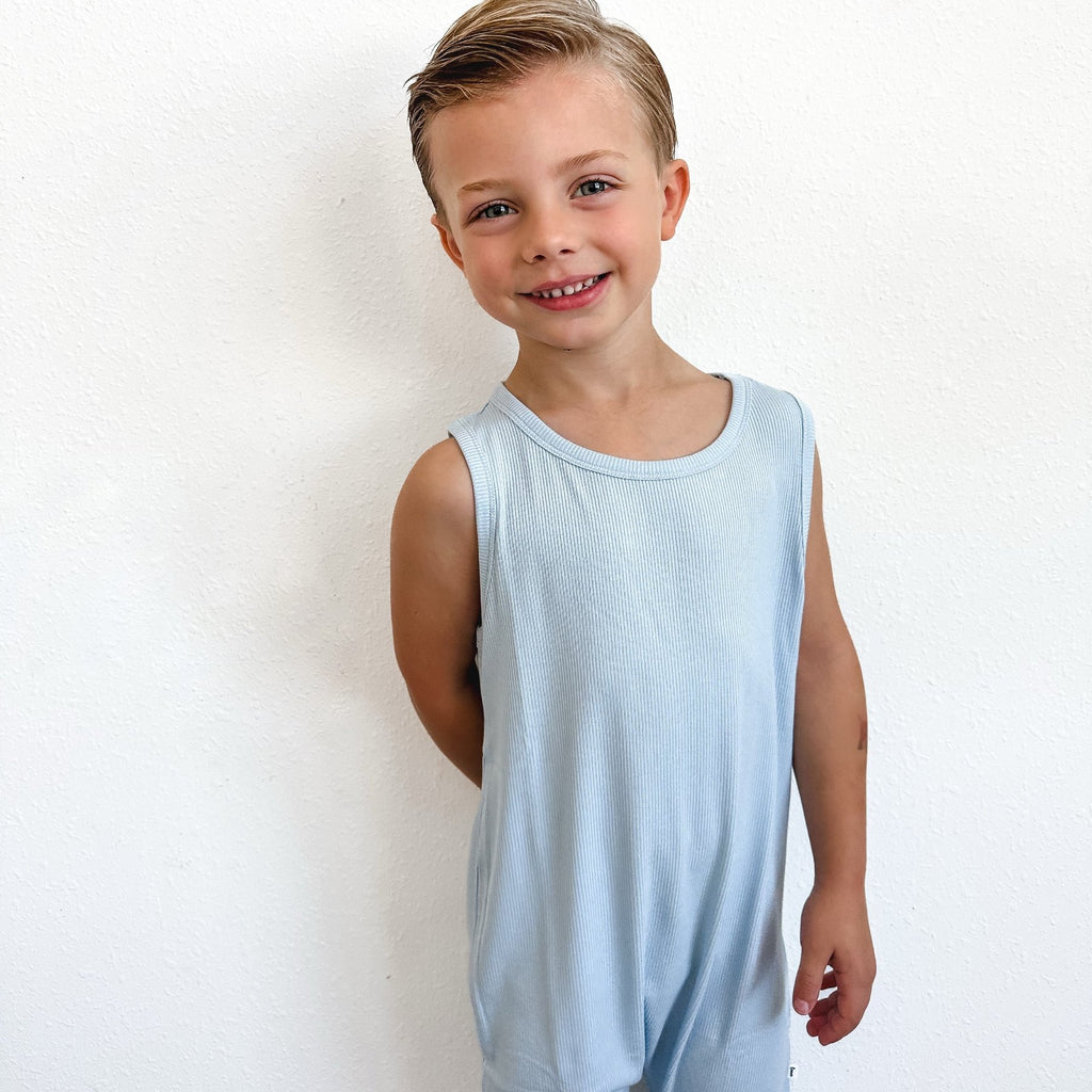 Coastal Blue Small Ribbed Harem Romper