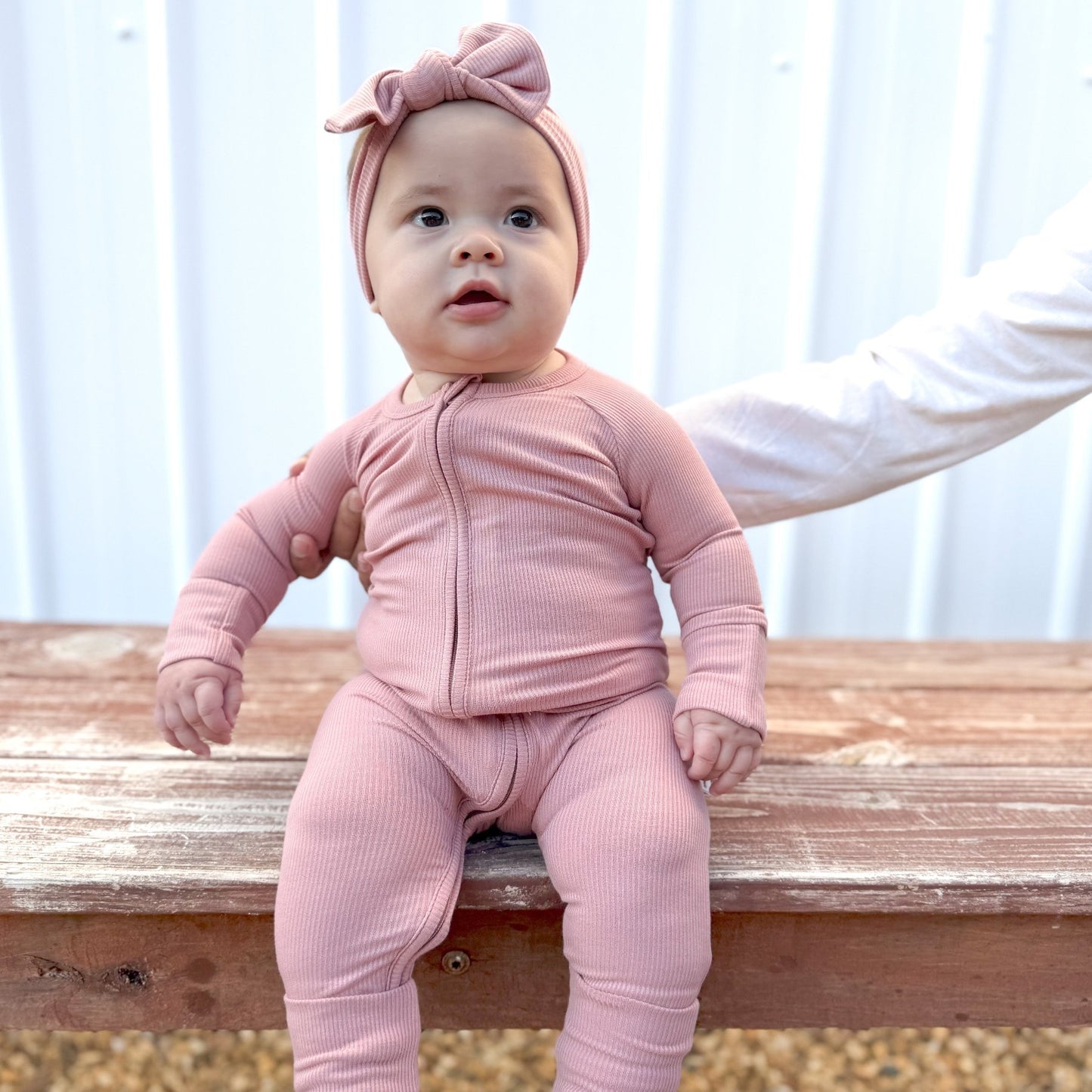 Mauve Small Ribbed Zip Romper