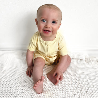 Lemon Yellow Small Ribbed Summer Zip Romper