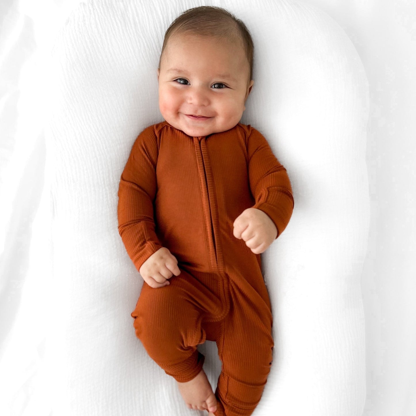 Rust Small Ribbed Zip Romper