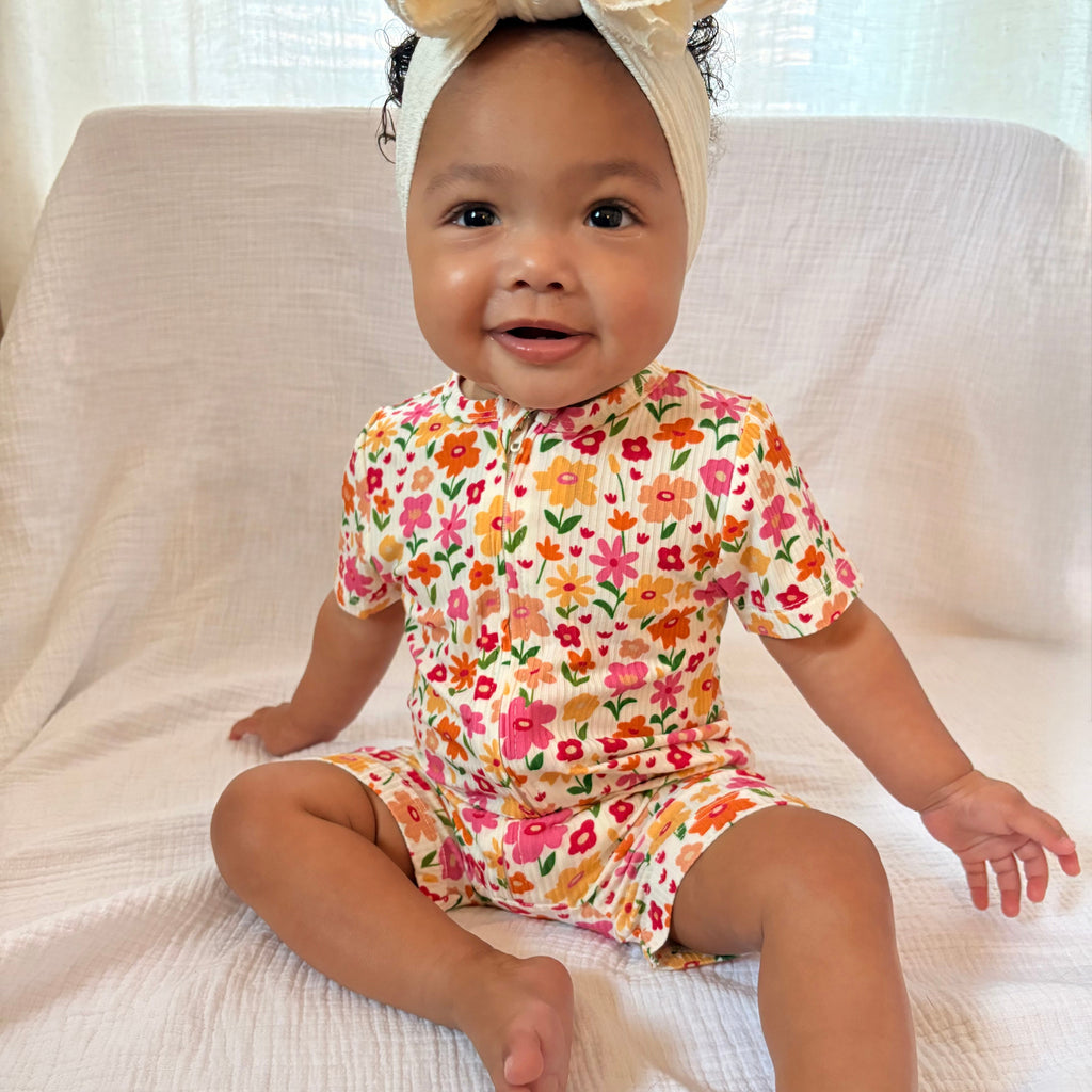 Summer Blooms Small Ribbed Summer Zip Romper