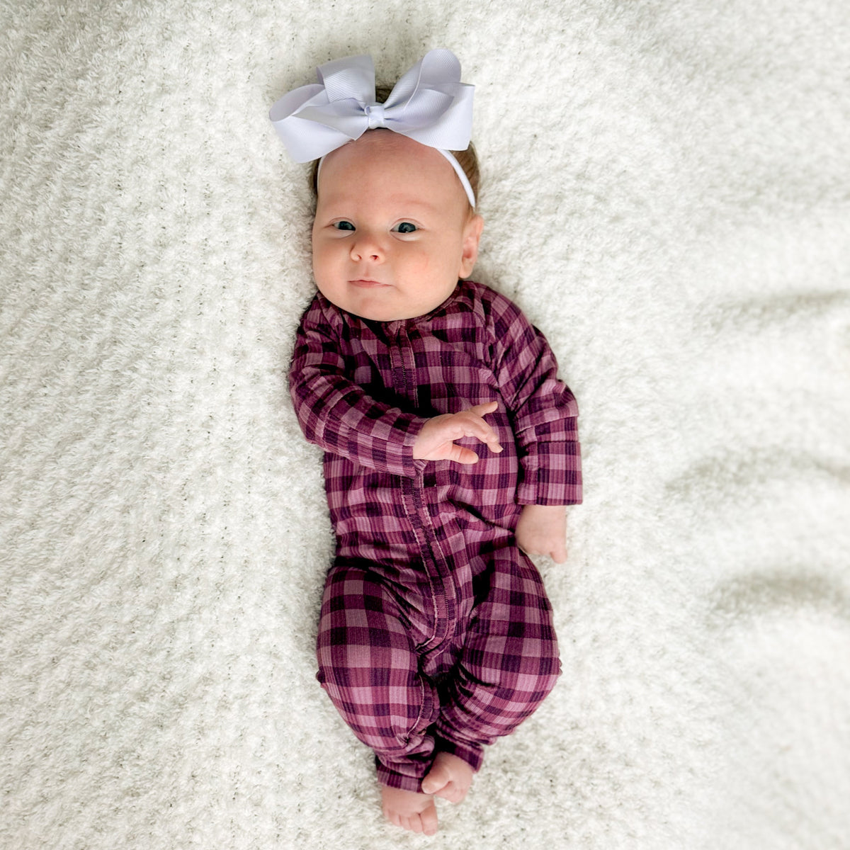 Plum Gingham Small Ribbed Zip Romper