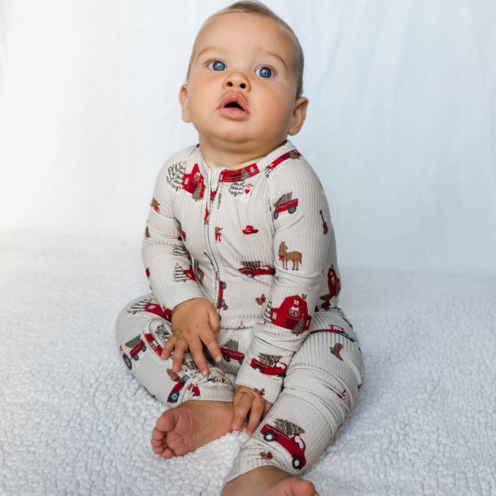 Country Christmas Small Ribbed Zip Romper