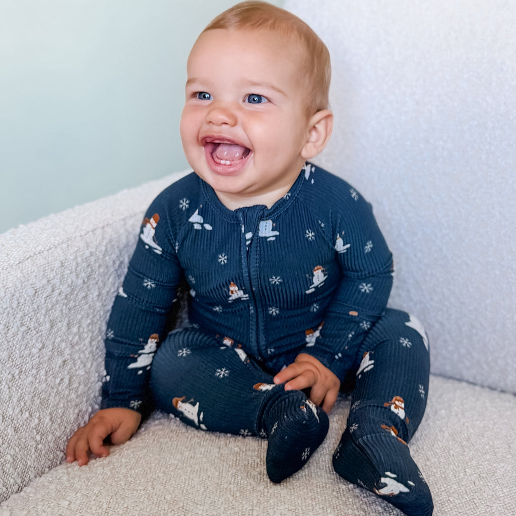 Snowmen Small Ribbed Zip Romper
