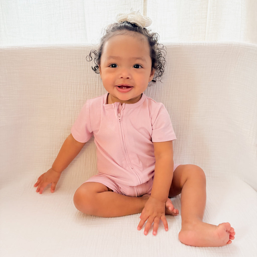 Lilac Mist Small Ribbed Summer Zip Romper
