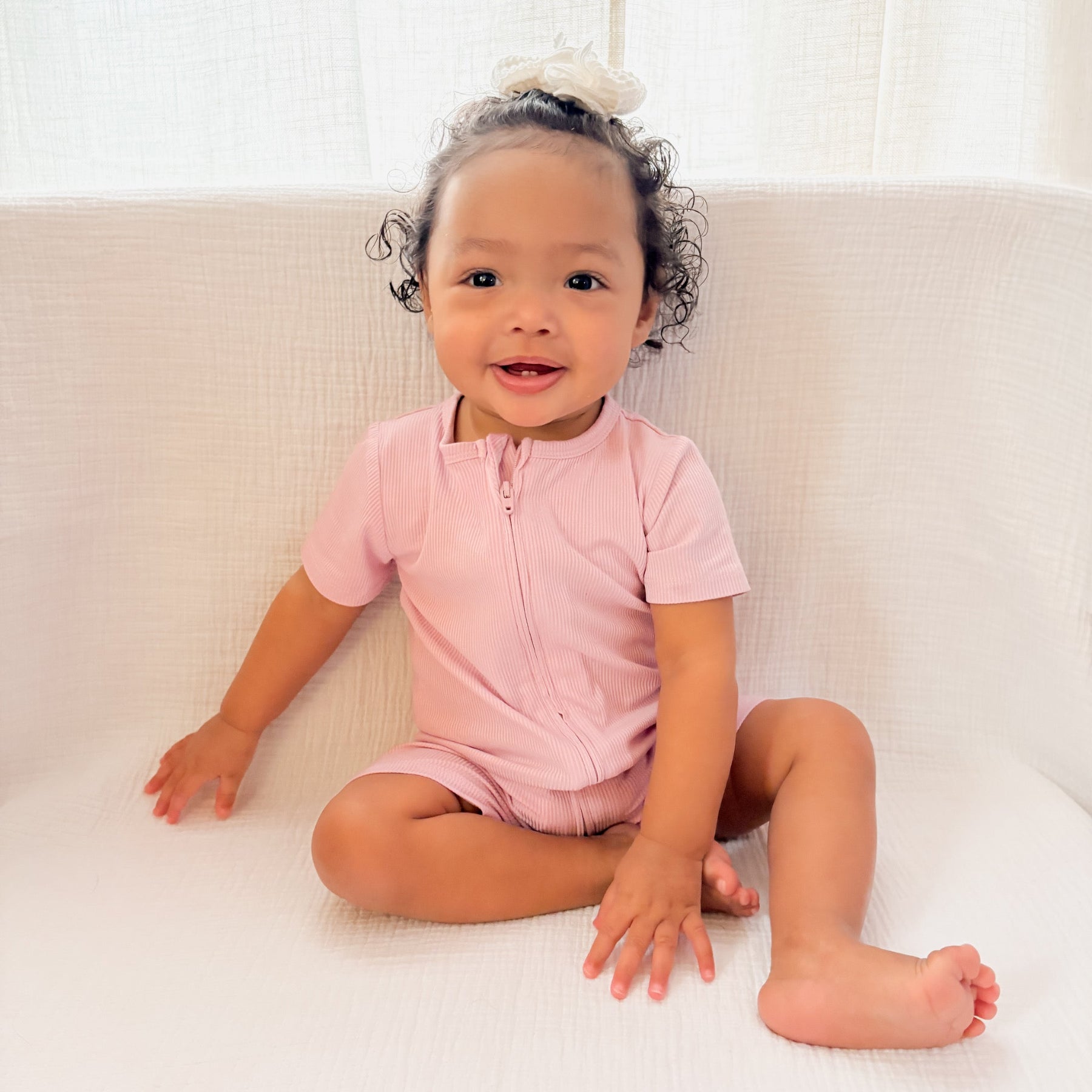 Lilac Mist Small Ribbed Summer Zip Romper