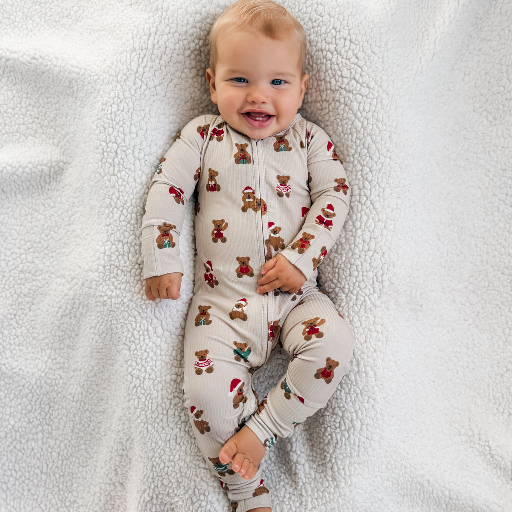 Teddy Bear Small Ribbed Zip Romper
