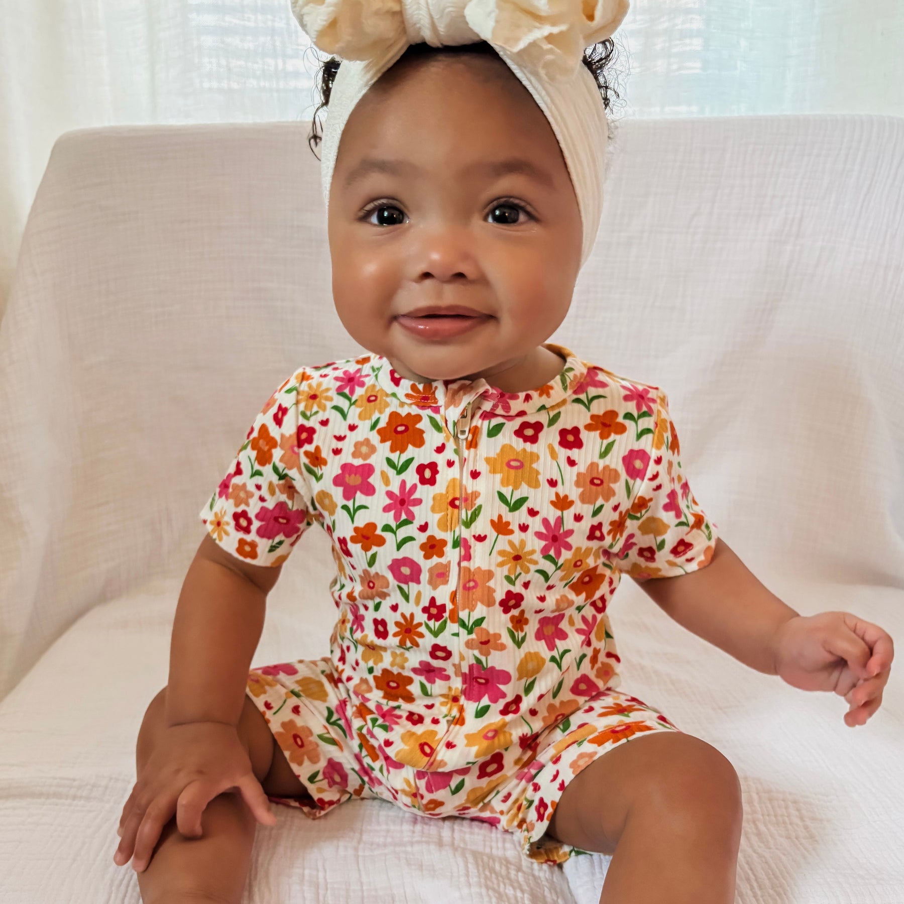 Summer Blooms Small Ribbed Summer Zip Romper